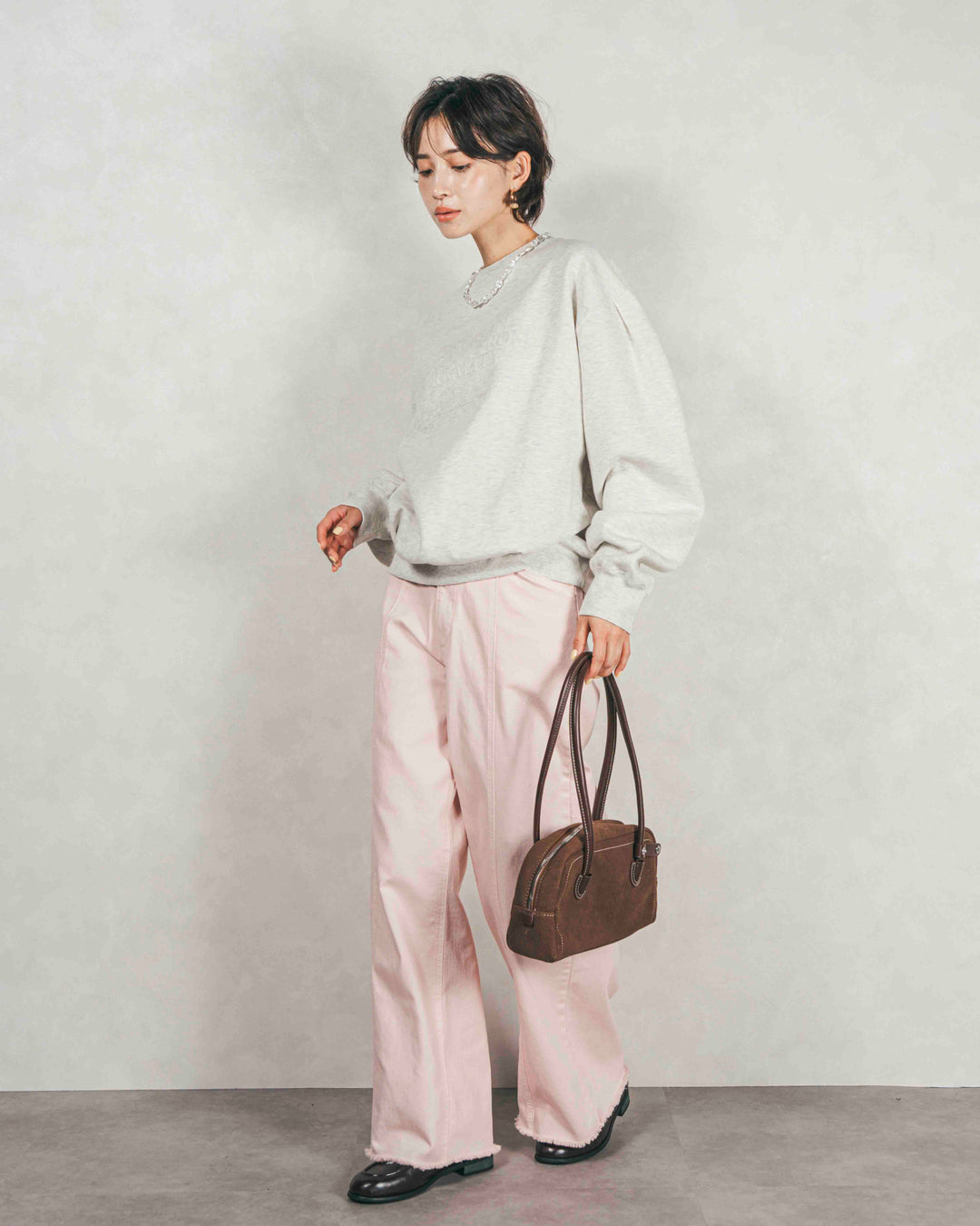 ［SET］裏起毛フロッキーLogoスウェット+センターシーム リラックスカラーデニム（2SET）