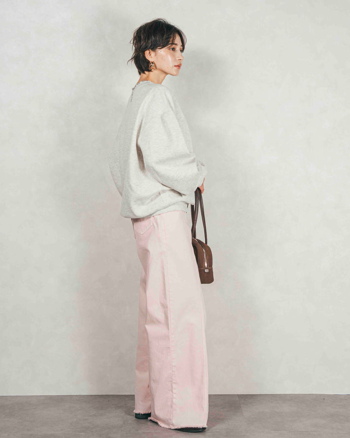 ［SET］裏起毛フロッキーLogoスウェット+センターシーム リラックスカラーデニム（2SET）