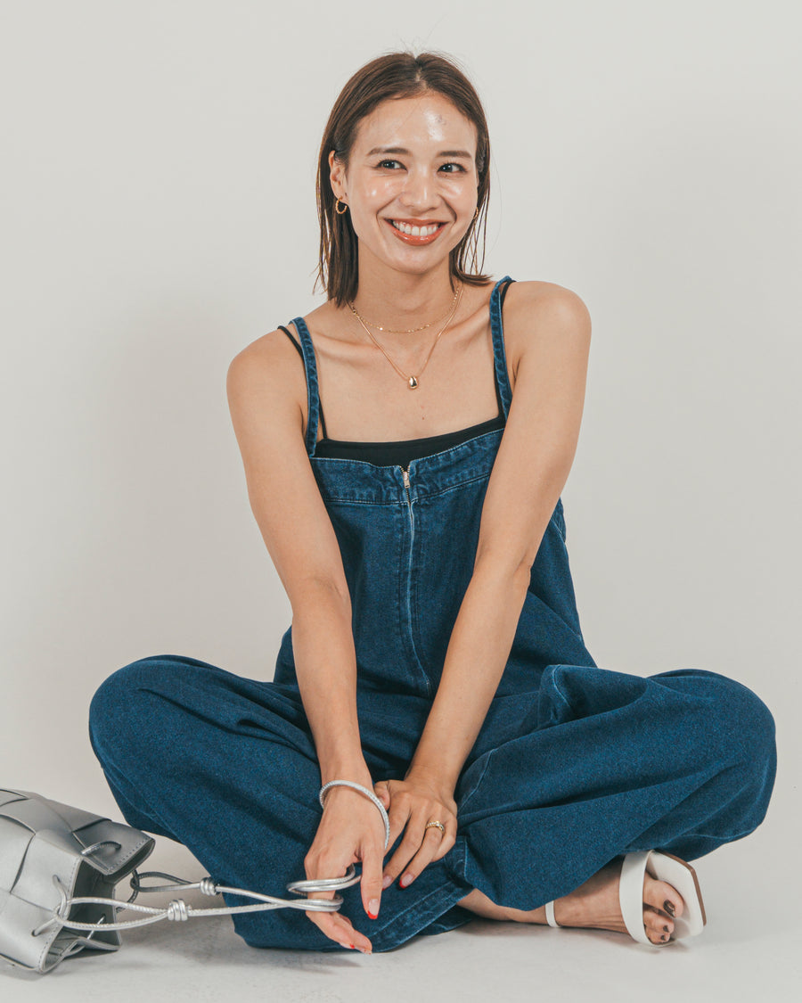 ［SET］接触冷感 10ozデニムオールインワン + 【接触冷感・UVカット・防臭】カップ付きリブキャミ（2SET）
