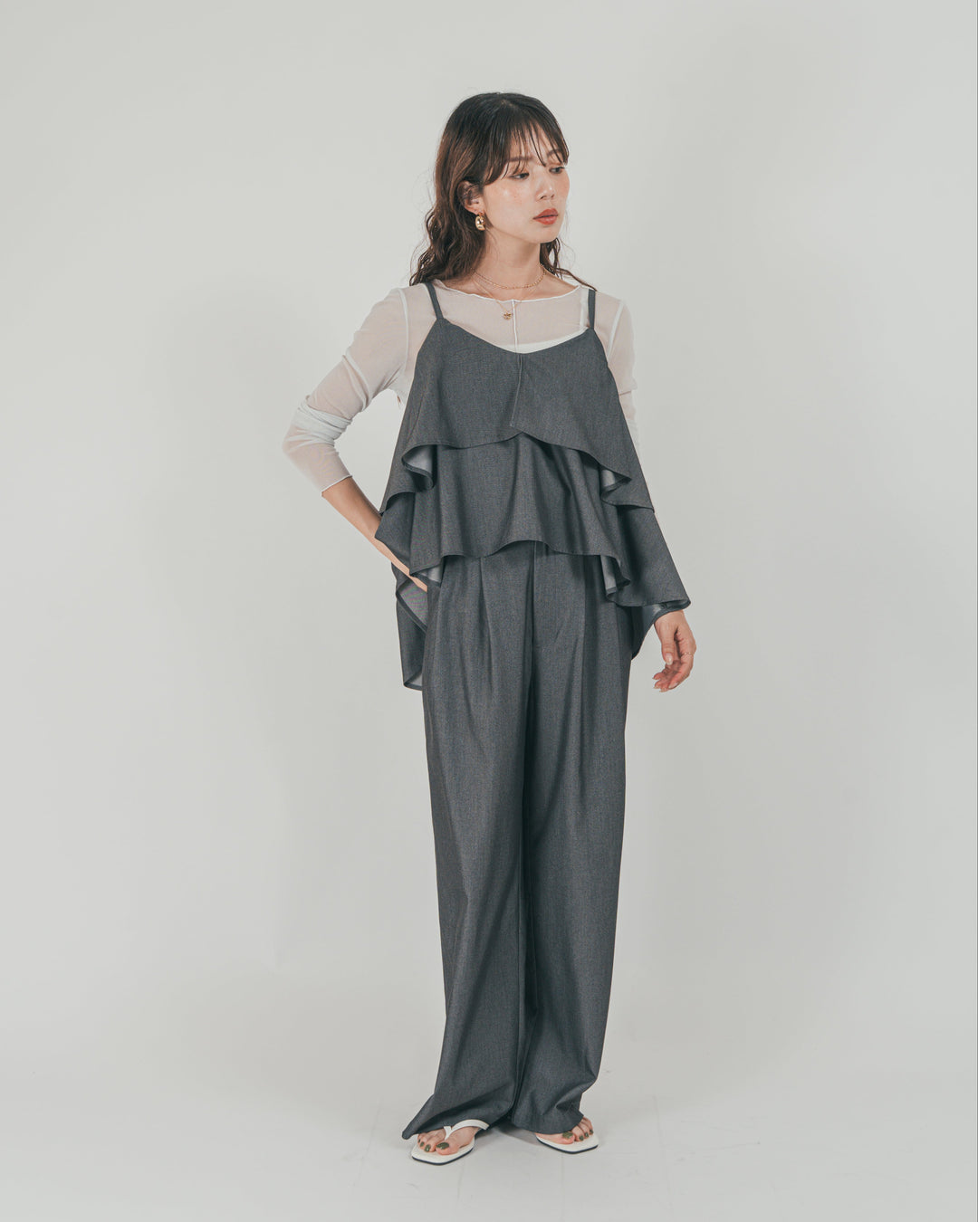 ［SET］デニムライク　ティアードキャミ + デニムライク　タックパンツ（2SET）