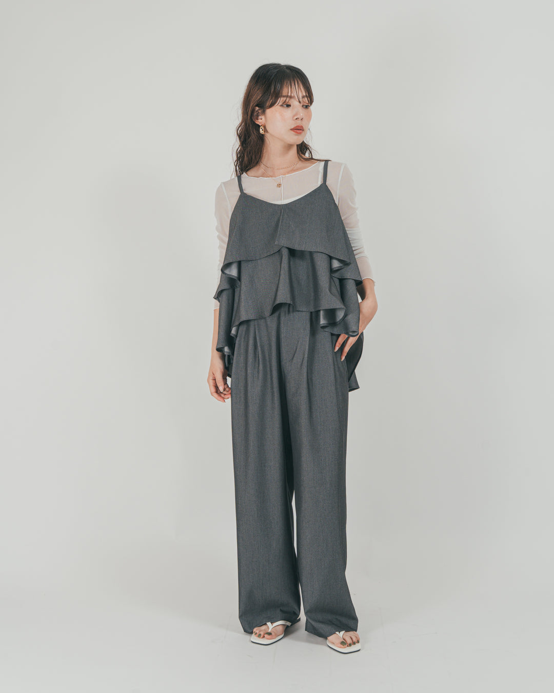 ［SET］デニムライク　ティアードキャミ + デニムライク　タックパンツ（2SET）