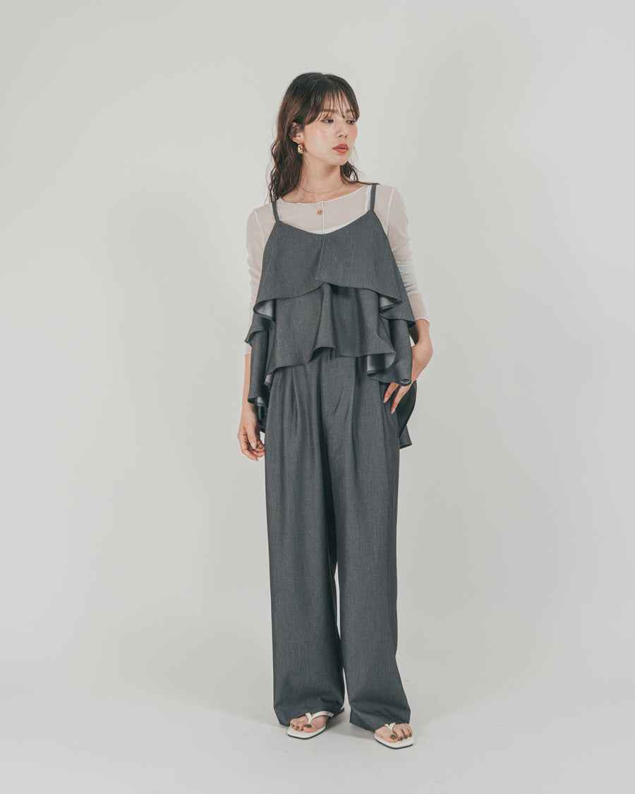 ［SET］デニムライク　ティアードキャミ + デニムライク　タックパンツ（2SET）