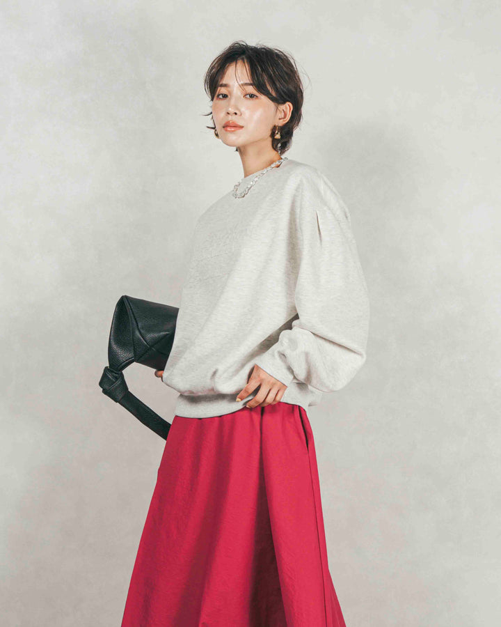 ［SET］裏起毛フロッキーLogoスウェット+アシメFlareタックスカート（2SET）