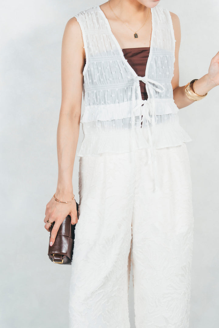 フロントリボンシャーリングトップス (OFF WHITE)