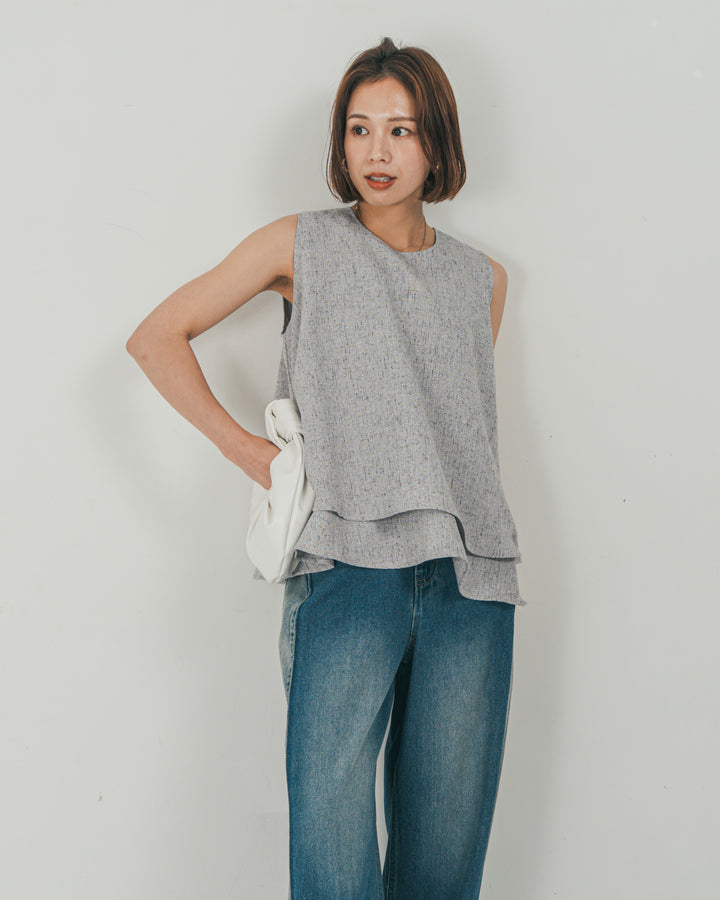 ［SET］Tweedノースリティアードタンクトップ + 10oz サイドタック リラックスデニムパンツ（2SET）