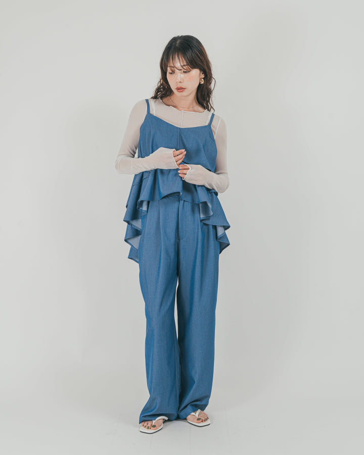 ［SET］デニムライク　ティアードキャミ + デニムライク　タックパンツ（2SET）