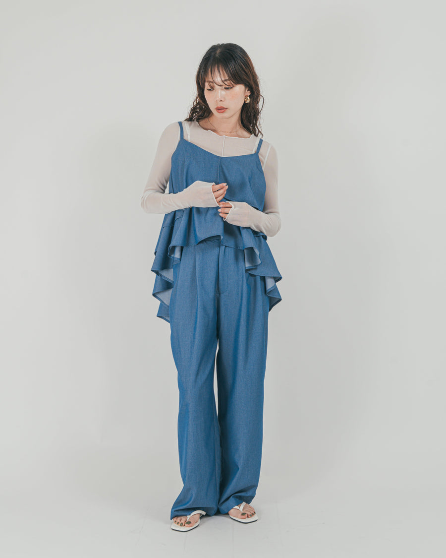 ［SET］デニムライク　ティアードキャミ + デニムライク　タックパンツ（2SET）