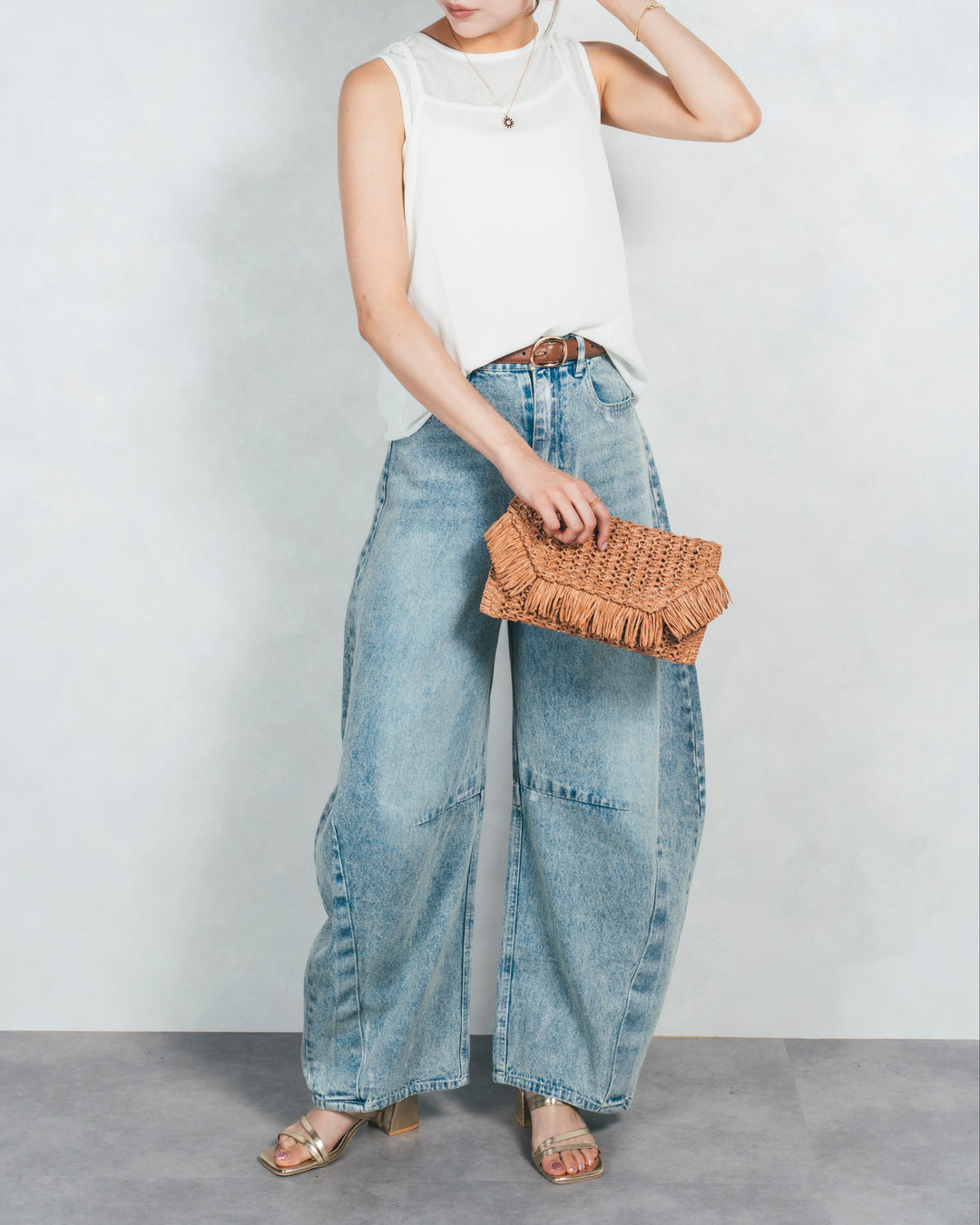 ［SET］2-Way バルーンヘムキャミタンク+ハクデザインカーブデニム（2SET）