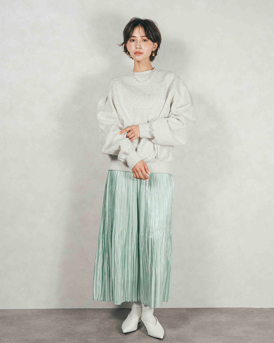 ［SET］フロッキーLogoスウェット+シャイニーサテンプリーツスカート（2SET）