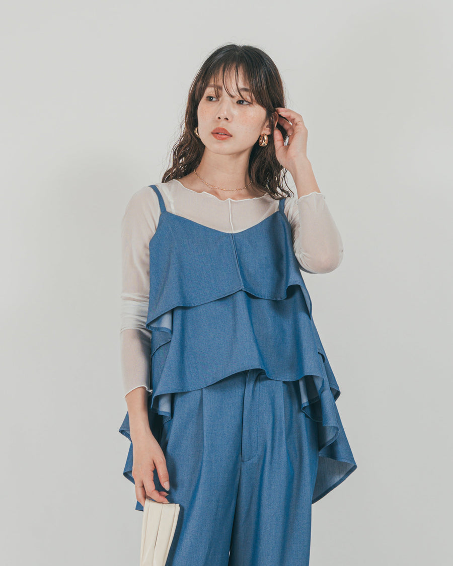 ［SET］デニムライク　ティアードキャミ + デニムライク　タックパンツ（2SET）