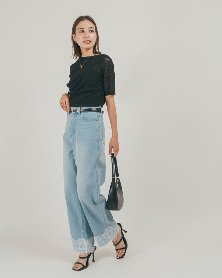 ［SET］カットレース ドレープTee + 接触冷感 10oz裾レースデニム（2SET）