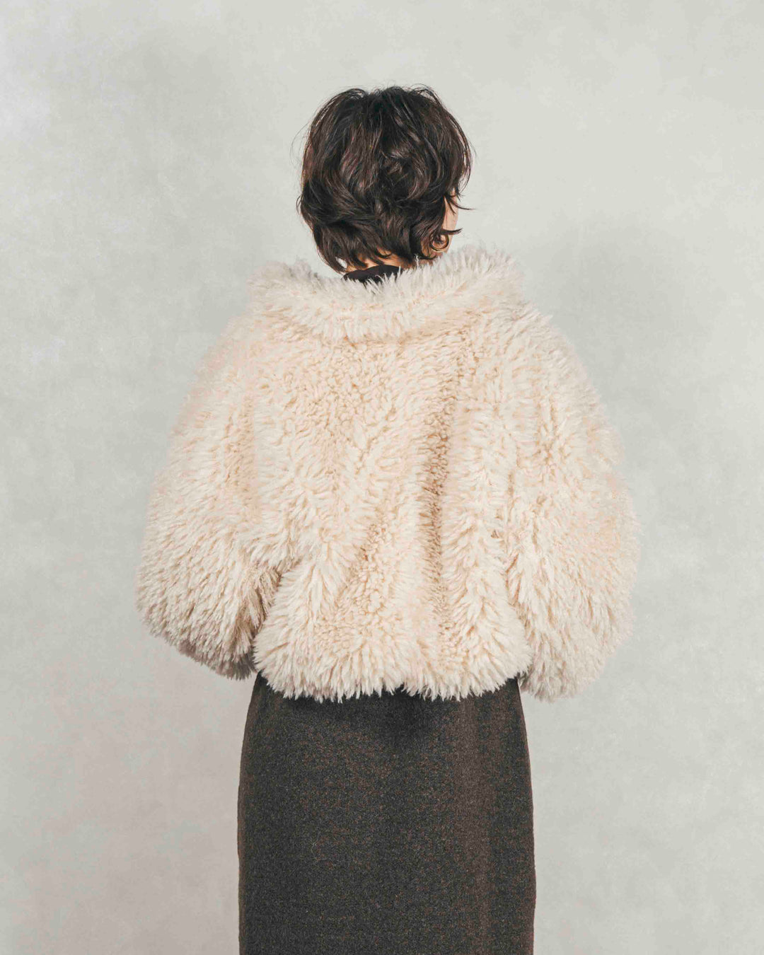 ［SET］プードルボアZipショートコート+メランジKnitロングワンピース（2SET）