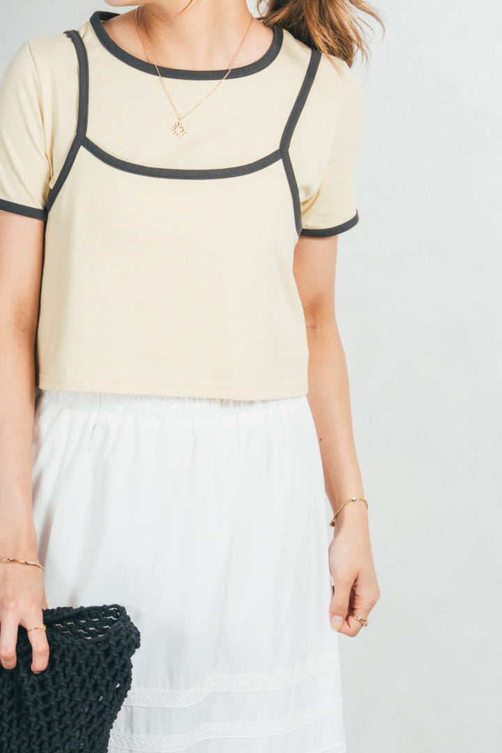 ［SET］キャミ付きリンガーTシャツ+T/C ティアードスカート（2SET）