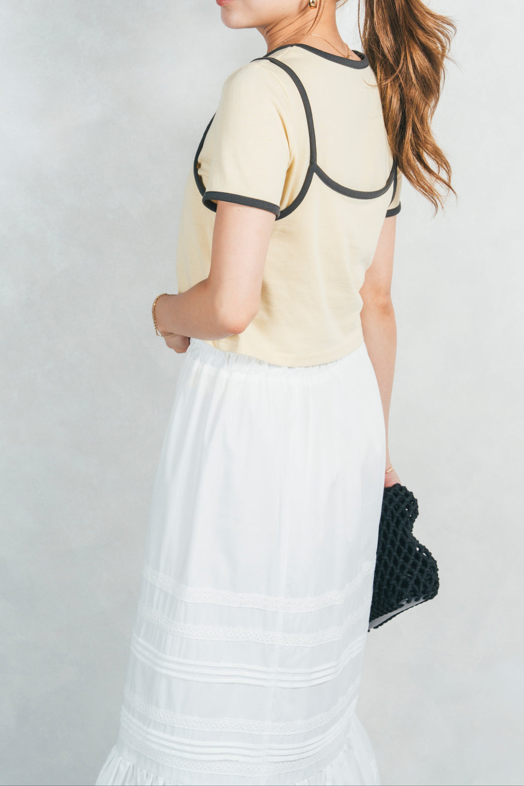 ［SET］キャミ付きリンガーTシャツ+T/C ティアードスカート（2SET）