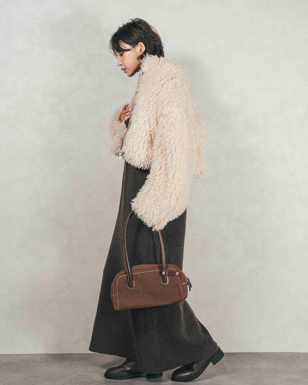 メランジKnitロングワンピース（BROWN）