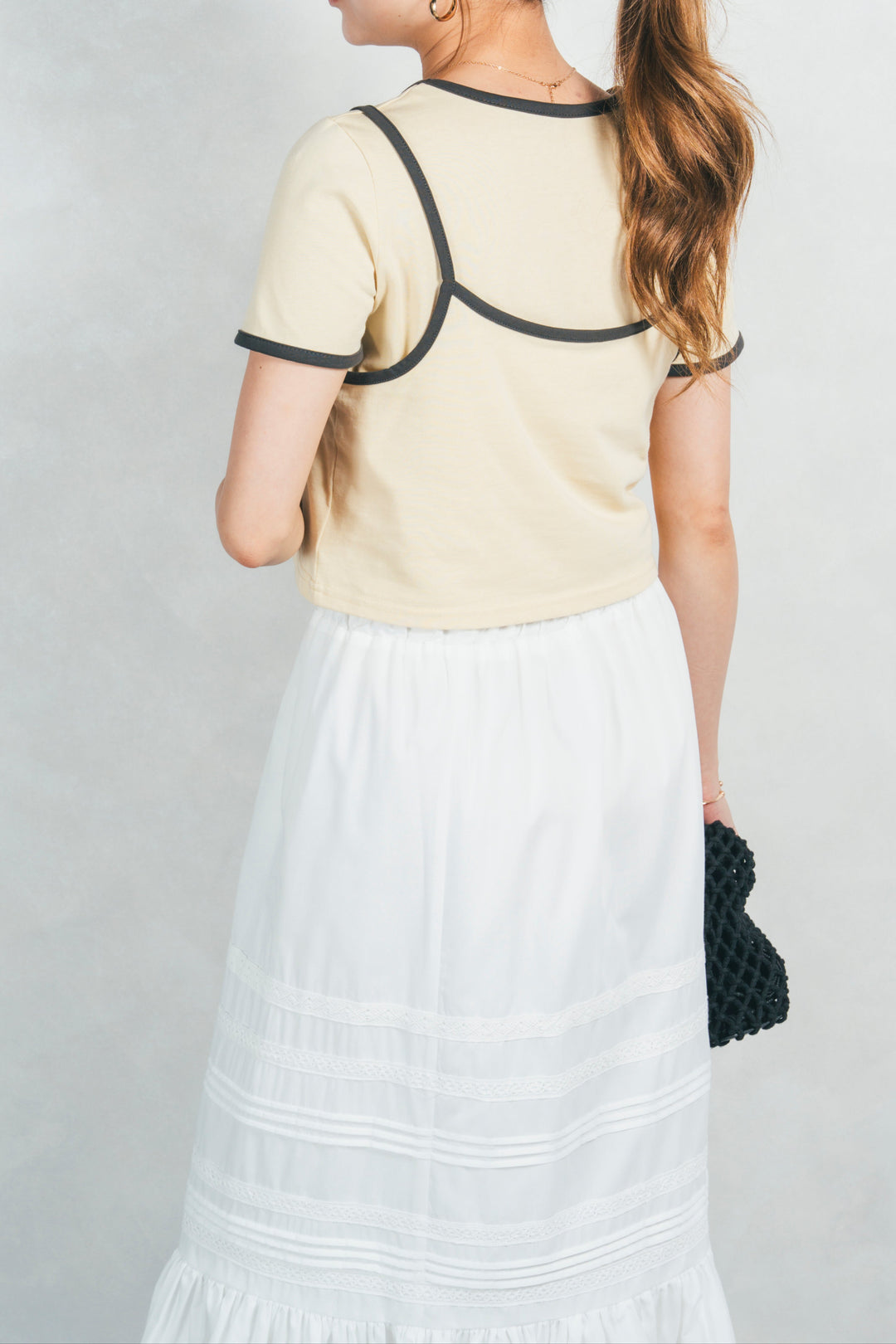 ［SET］キャミ付きリンガーTシャツ+T/C ティアードスカート（2SET）
