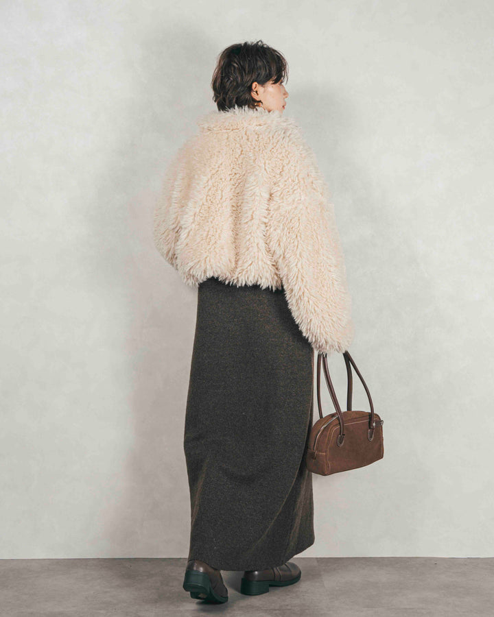 ［SET］プードルボアZipショートコート+メランジKnitロングワンピース（2SET）