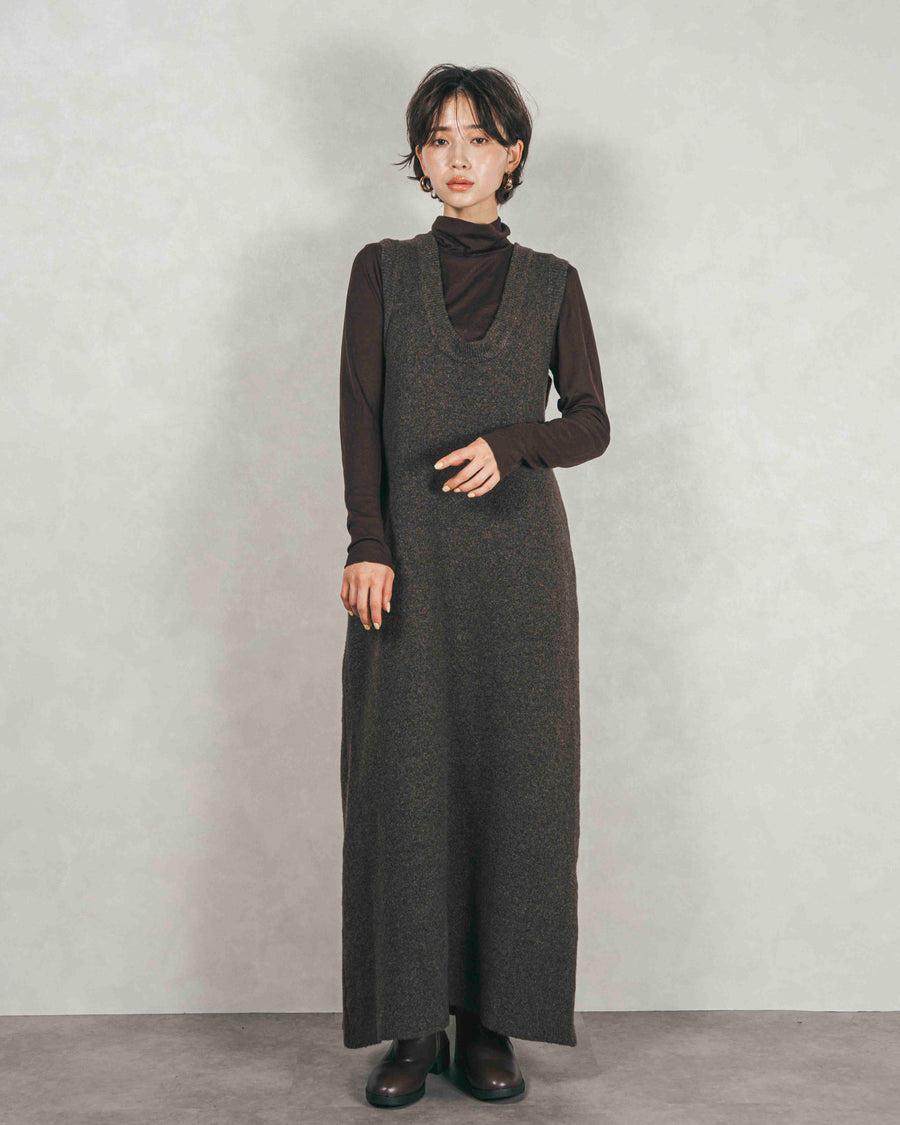 ［SET］プードルボアZipショートコート+メランジKnitロングワンピース（2SET）
