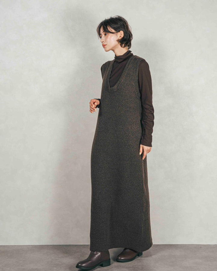 メランジKnitロングワンピース（BROWN）