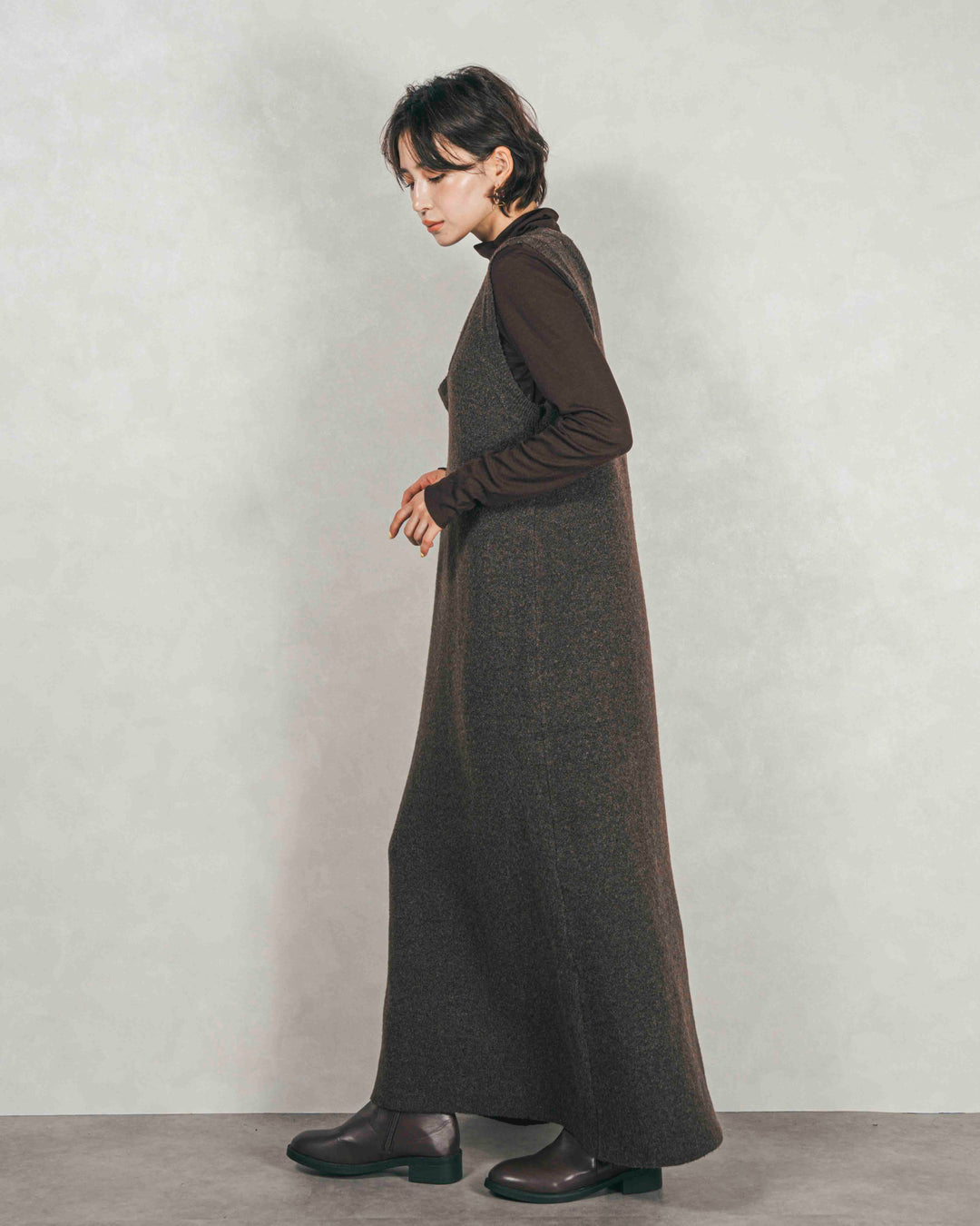 メランジKnitロングワンピース（BROWN）