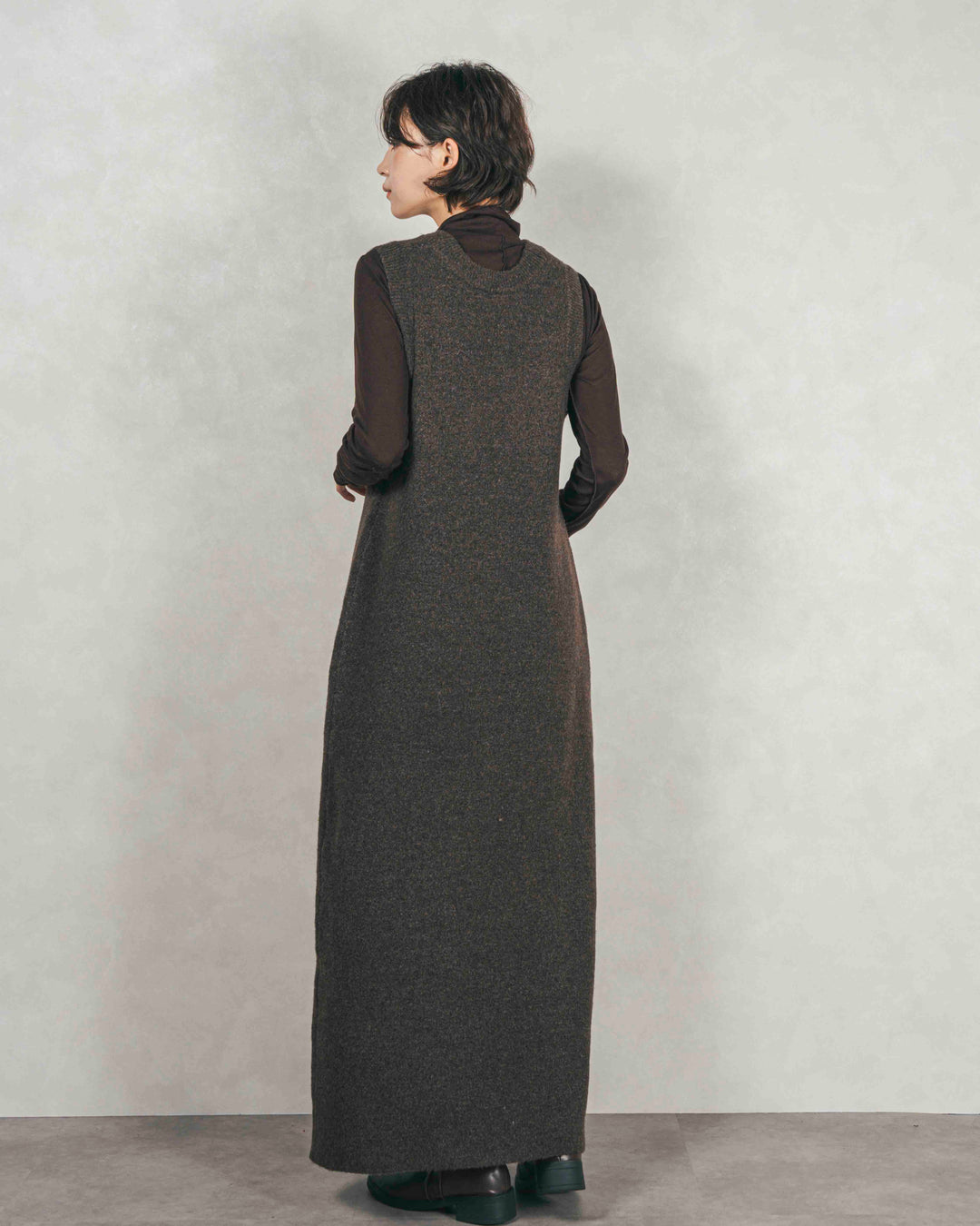 ［SET］プードルボアZipショートコート+メランジKnitロングワンピース（2SET）