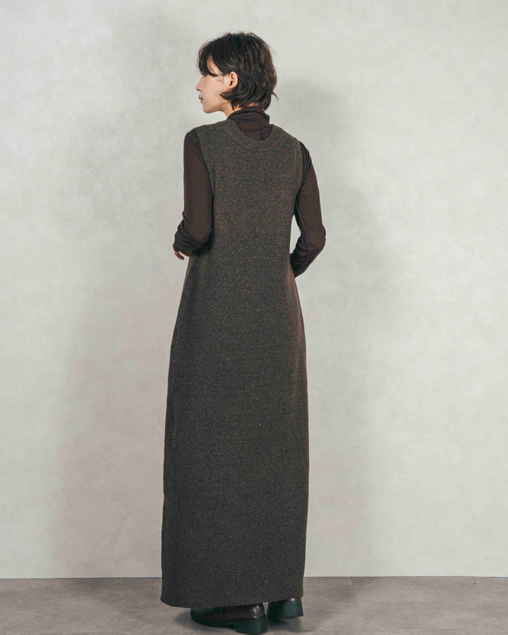 ［SET］プードルボアZipショートコート+メランジKnitロングワンピース（2SET）