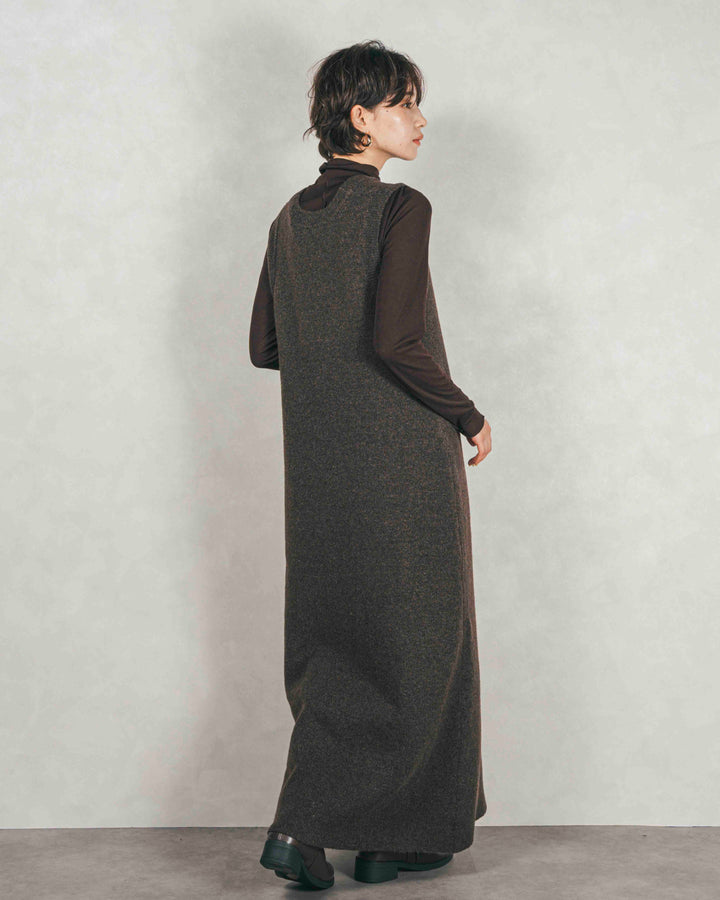 ［SET］プードルボアZipショートコート+メランジKnitロングワンピース（2SET）