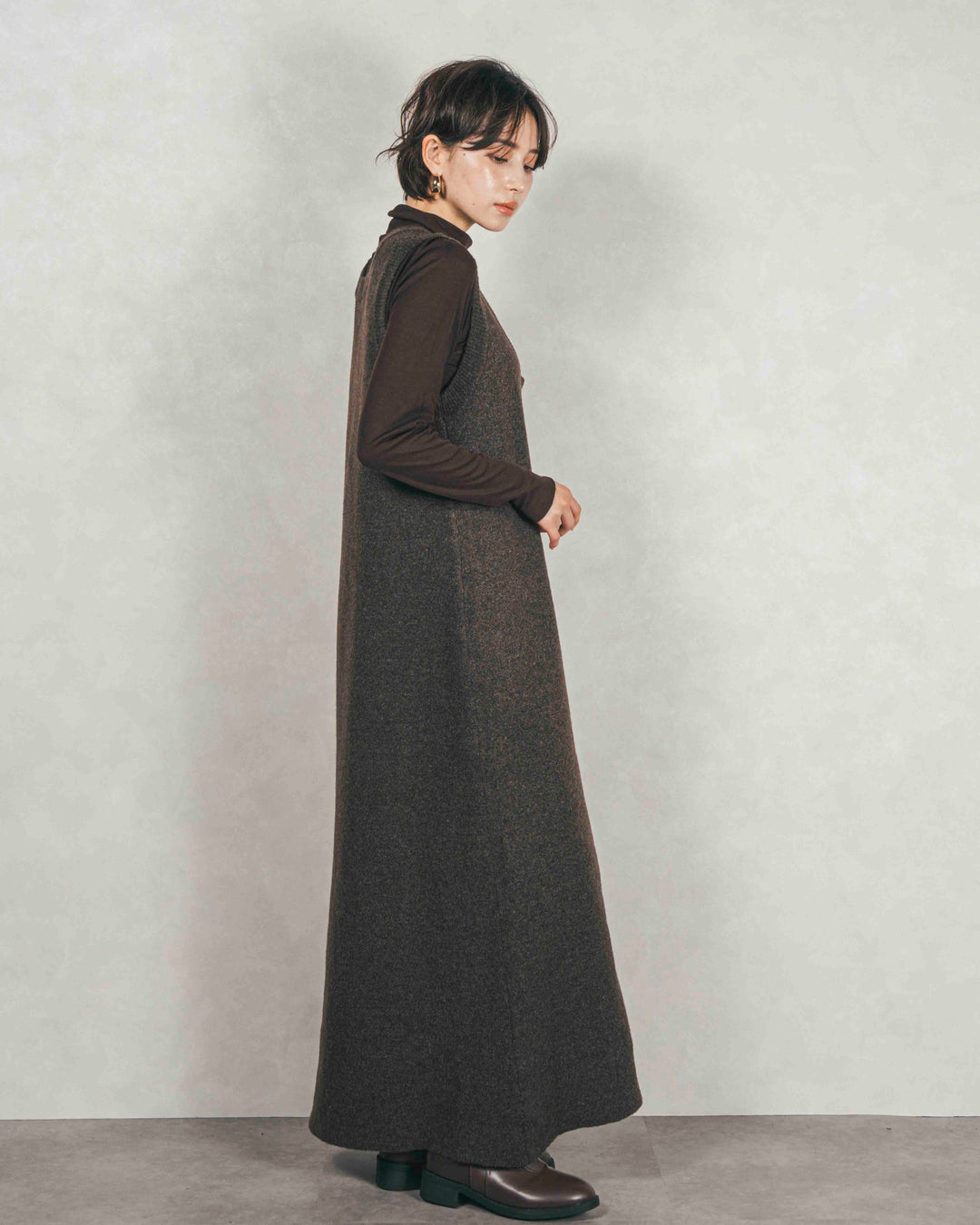 メランジKnitロングワンピース（BROWN）