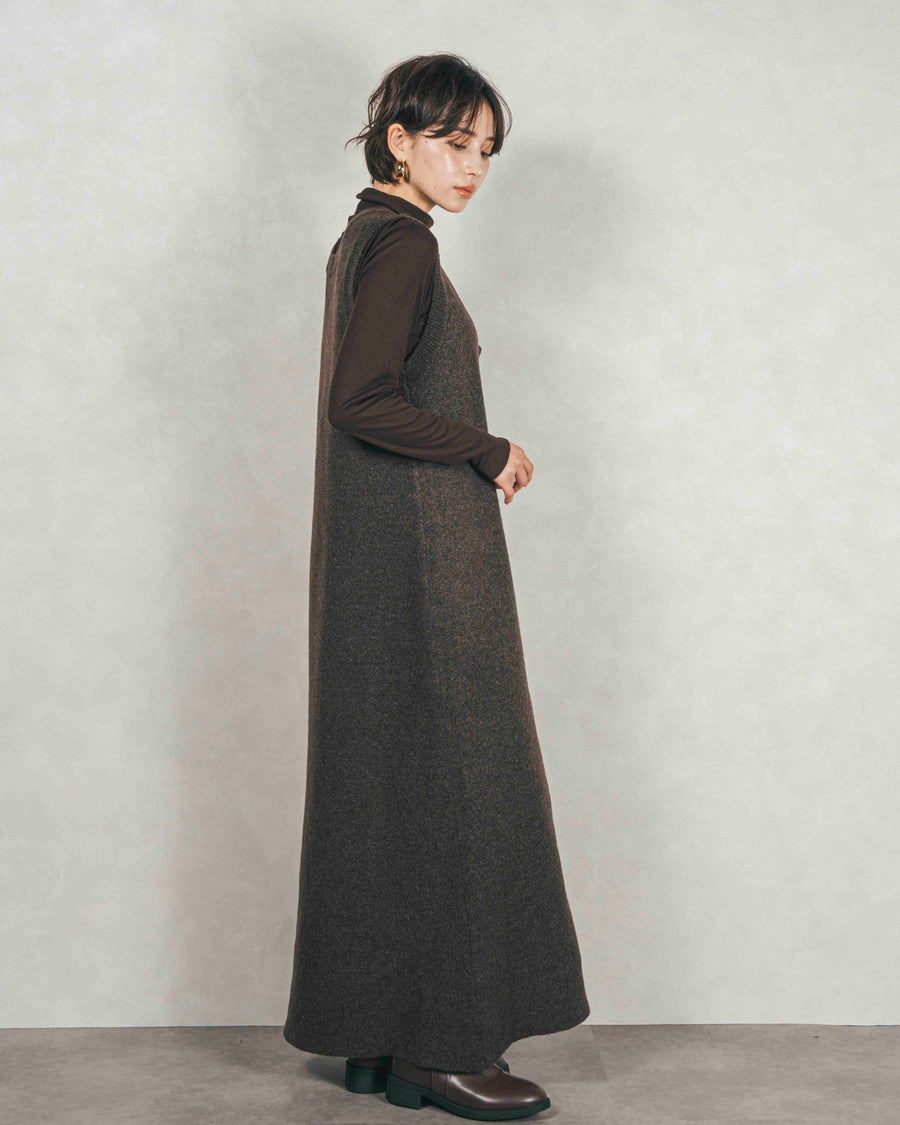 ［SET］プードルボアZipショートコート+メランジKnitロングワンピース（2SET）