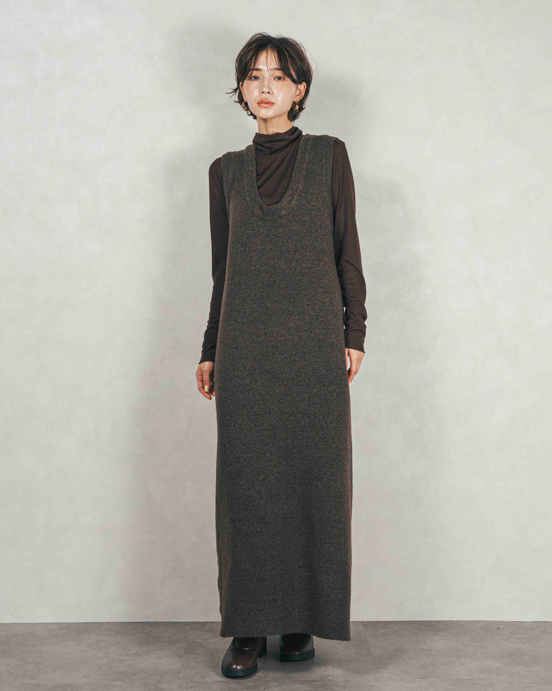 メランジKnitロングワンピース（BROWN）