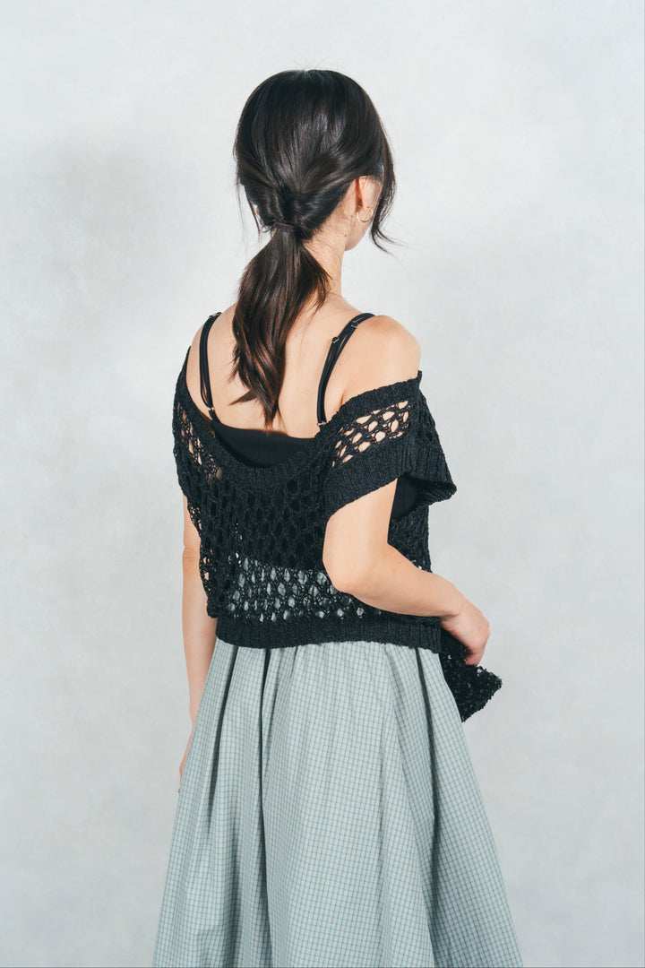 2-Way Uネックメッシュニットベスト (BLACK)