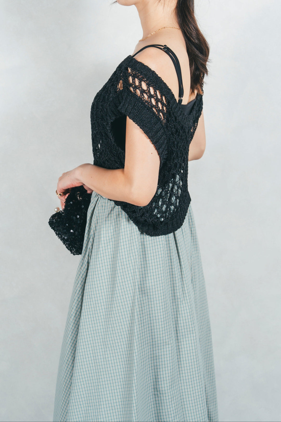 ［SET］2-Way Uネックメッシュニットベスト+［カップ付き］ヘルシーフィットリブキャミ（2SET）