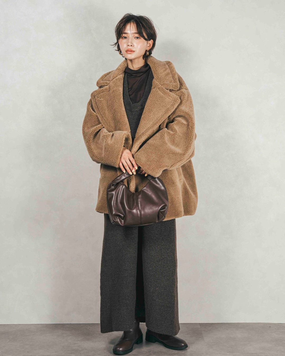 ［SET］テディボア Middleコート+メランジKnitロングワンピース（2SET）