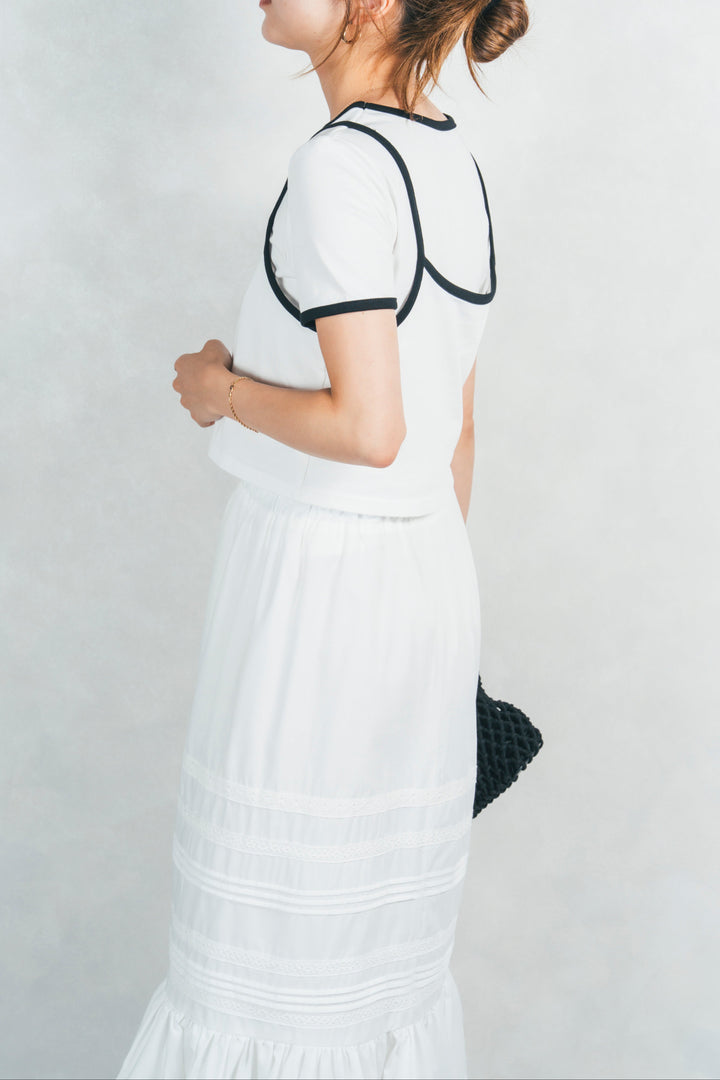 ［SET］キャミ付きリンガーTシャツ+T/C ティアードスカート（2SET）