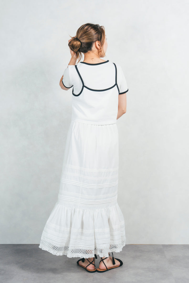 ［SET］キャミ付きリンガーTシャツ+T/C ティアードスカート（2SET）