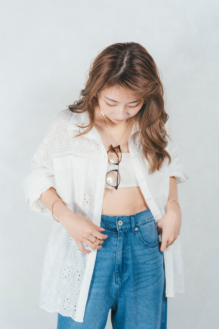 コットンフラワーレースシャツ(WHITE)