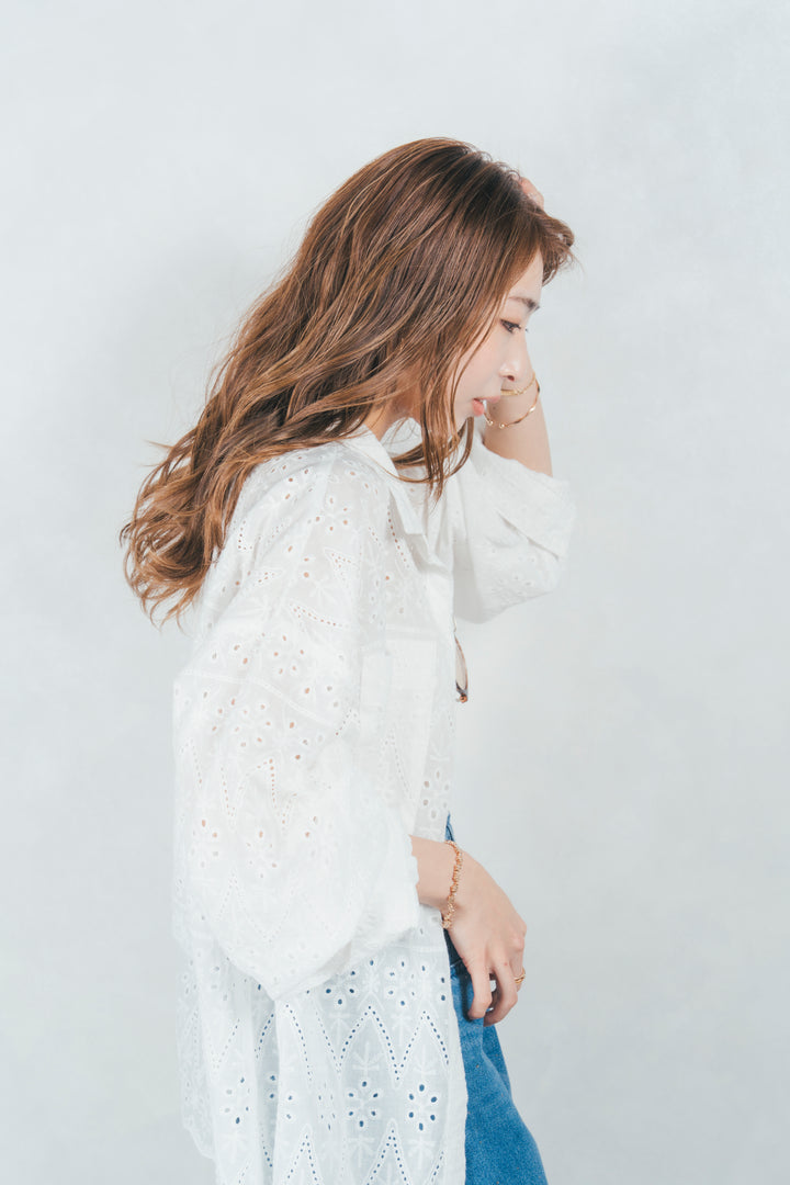 コットンフラワーレースシャツ(WHITE)