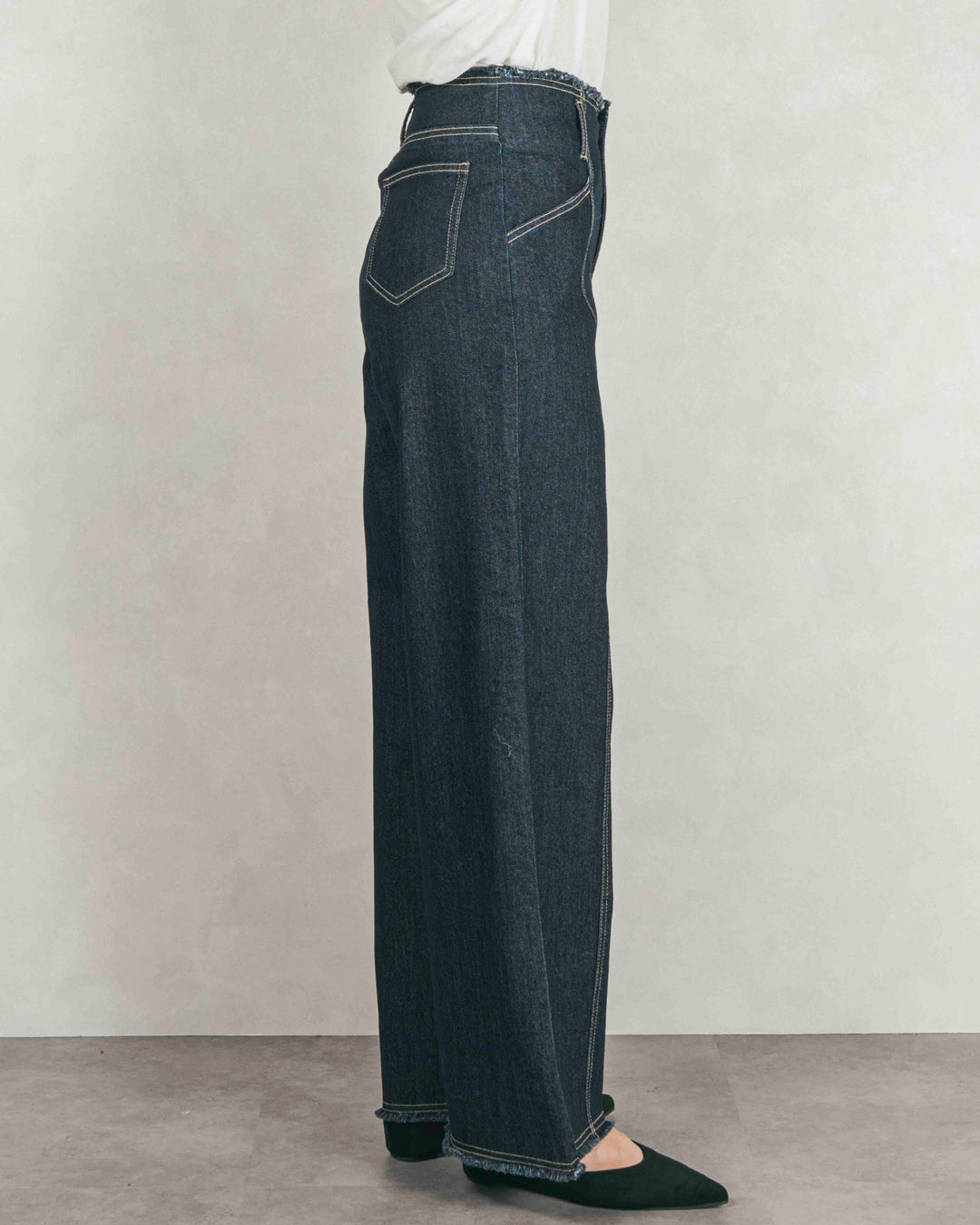 ［SET］Sheerリブヘンリーネックトップス+センターシーム リラックスカラーデニム（2SET）