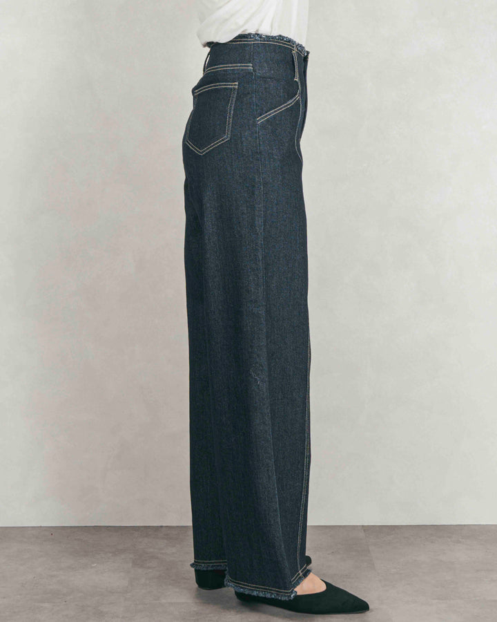 ［SET］Sheerリブヘンリーネックトップス+センターシーム リラックスカラーデニム（2SET）