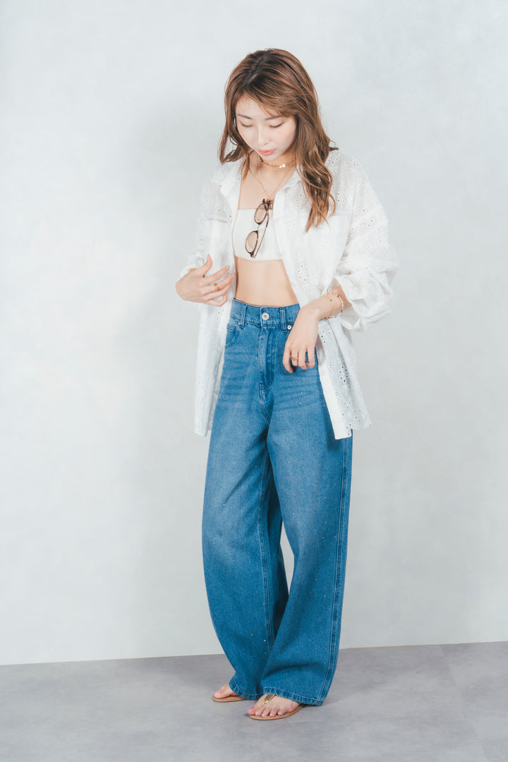コットンフラワーレースシャツ(WHITE)