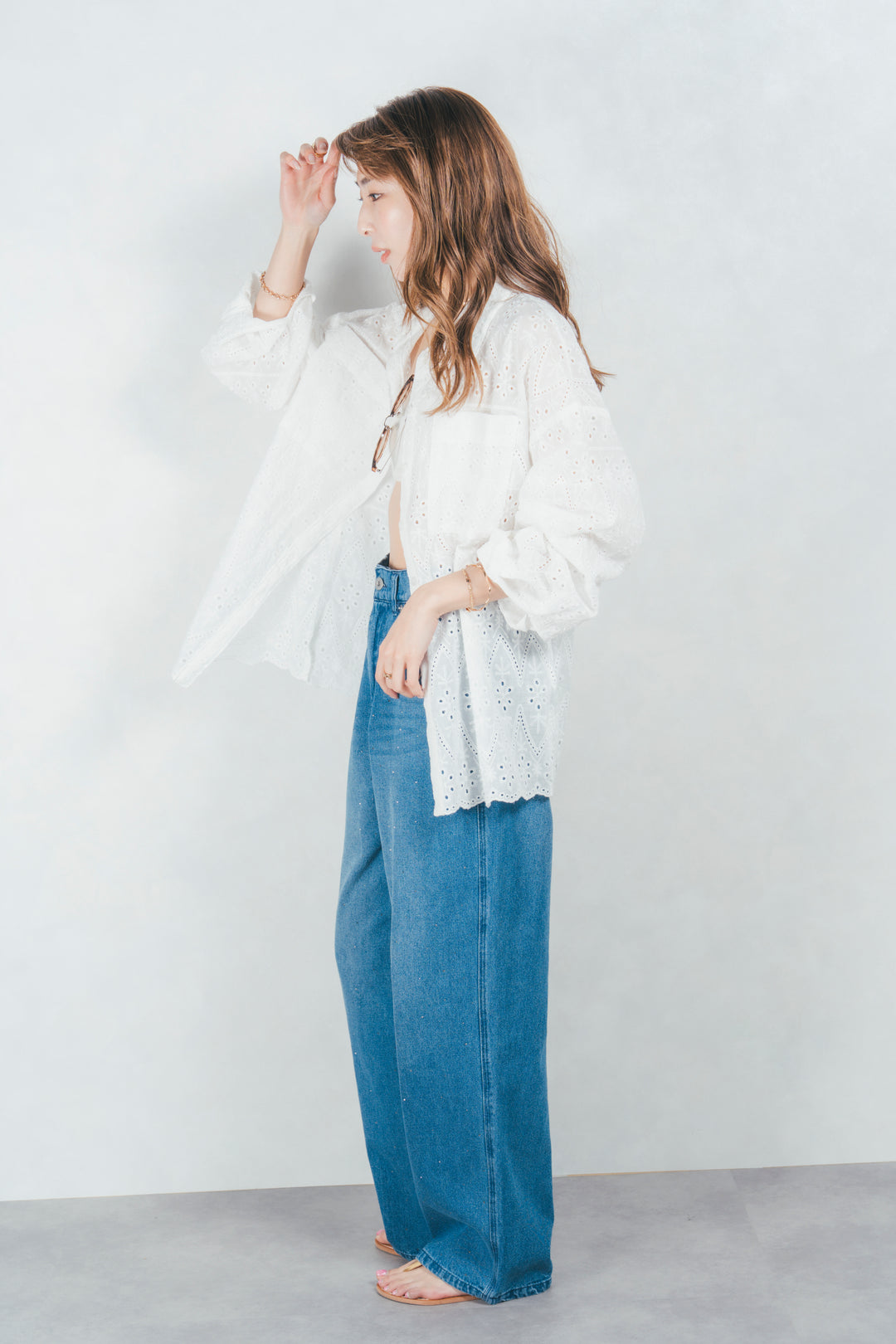 コットンフラワーレースシャツ(WHITE)