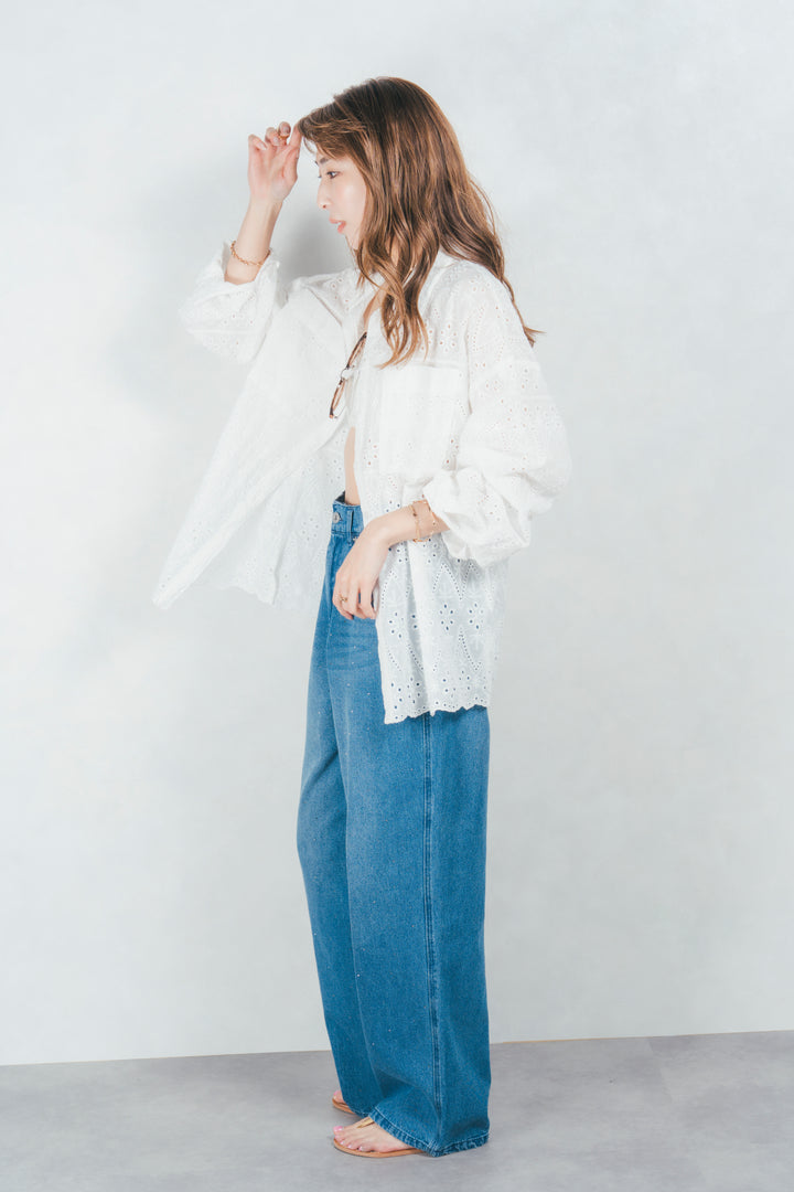 コットンフラワーレースシャツ(WHITE)