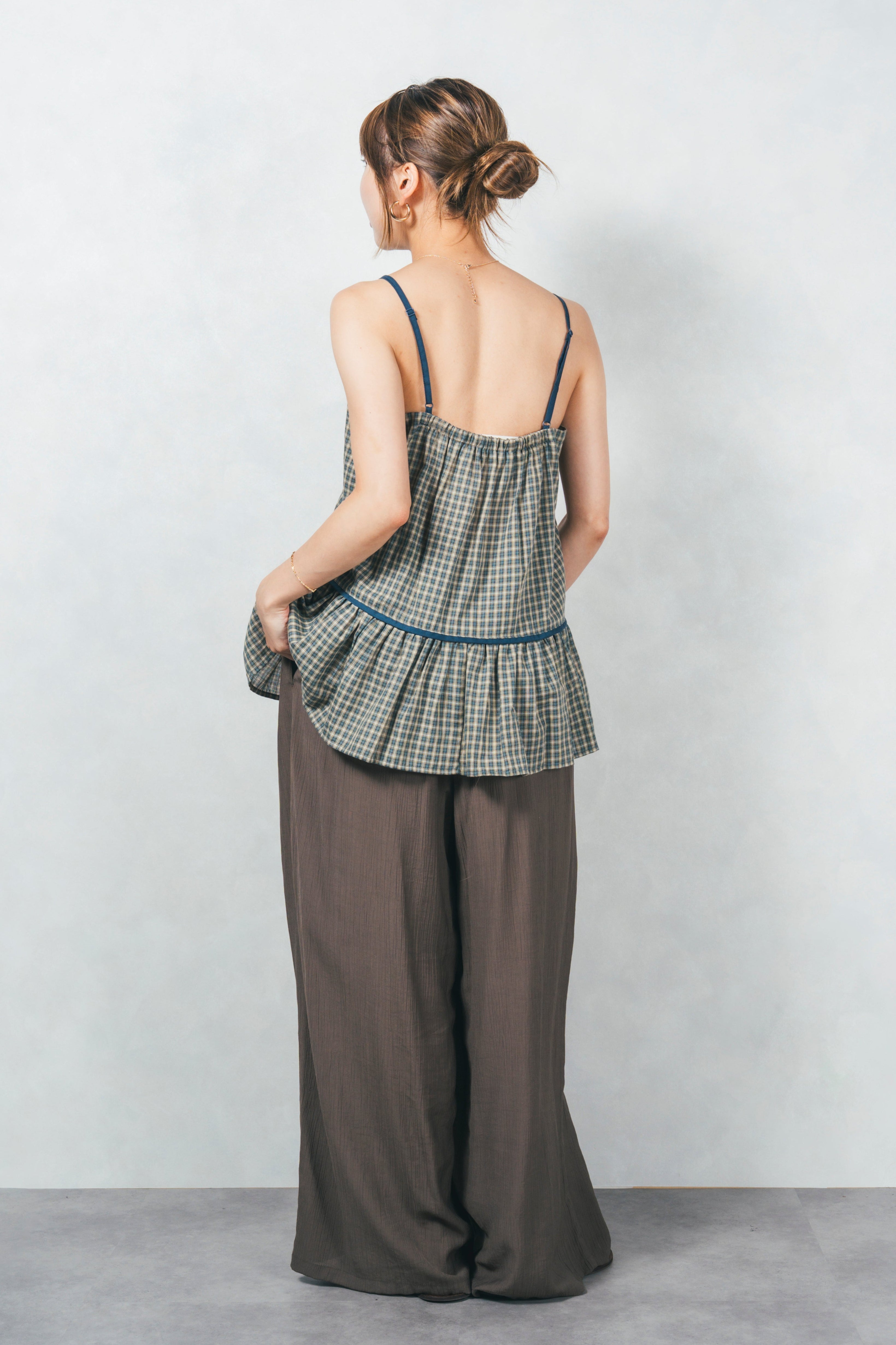 SET］チェックチュニックキャミソール+2-Way Uネックメッシュニット