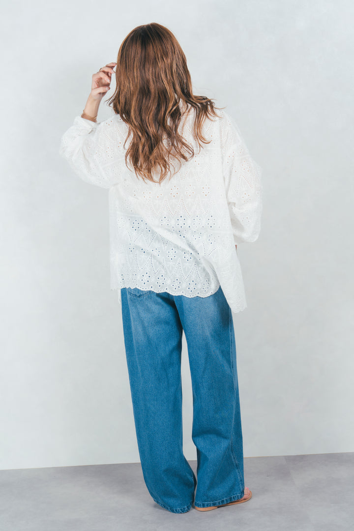 コットンフラワーレースシャツ(WHITE)