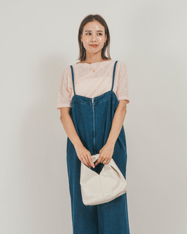 ［SET］接触冷感 10ozデニムオールインワン + カットレース ドレープTee（2SET）