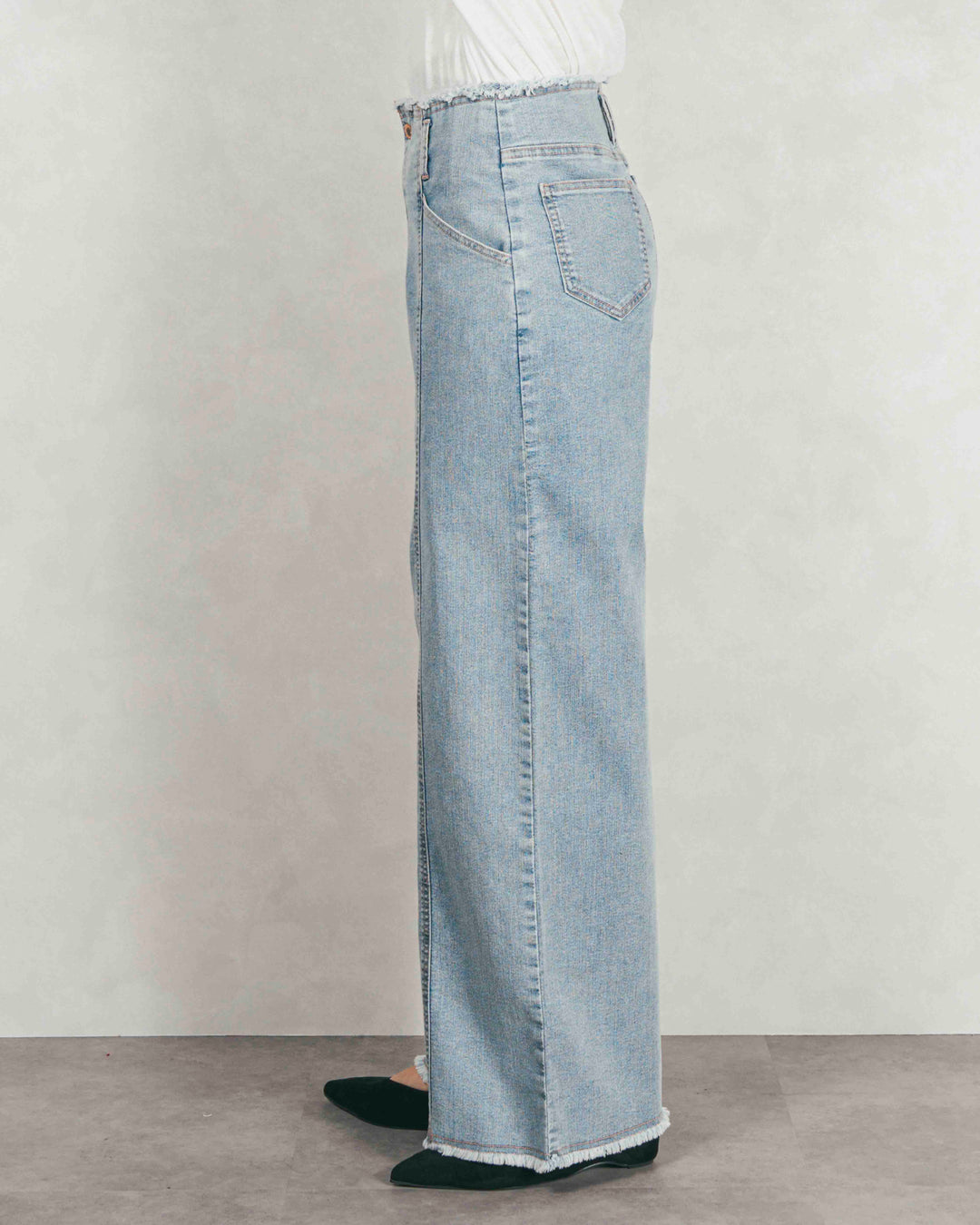 ［SET］Sheerリブヘンリーネックトップス+センターシーム リラックスカラーデニム（2SET）