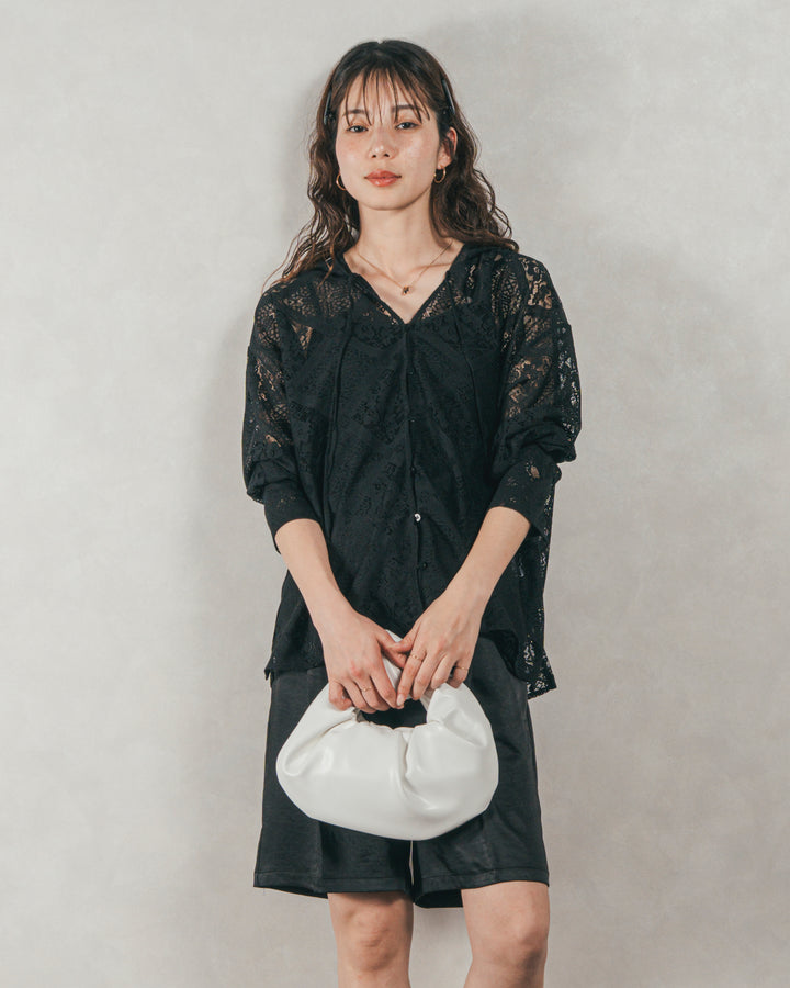 ［SET］Blockレース　フーディーブラウス + Vintageサテンハーフパンツ（2SET）