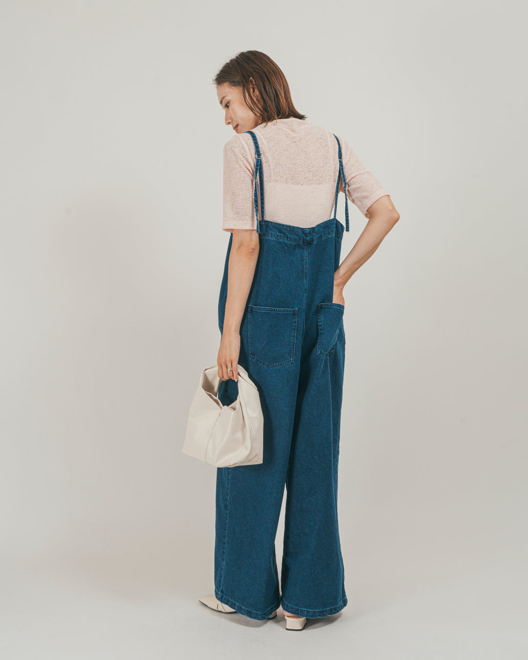 ［SET］接触冷感 10ozデニムオールインワン + カットレース ドレープTee（2SET）