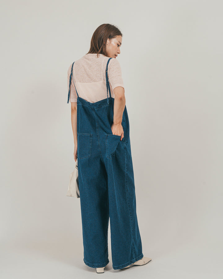 ［SET］接触冷感 10ozデニムオールインワン + カットレース ドレープTee（2SET）