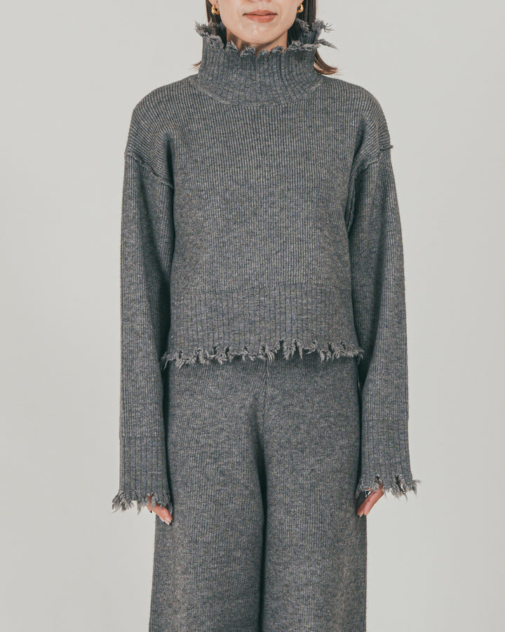 ［SET］Nuance Hem ハイネックニット + Nuance Hem ルーズニットパンツ + ストレッチレースシアートップス（3SET）